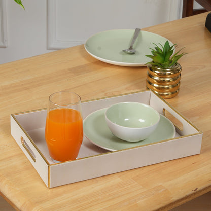 Leather Serving Tray with Gold Trim - Large