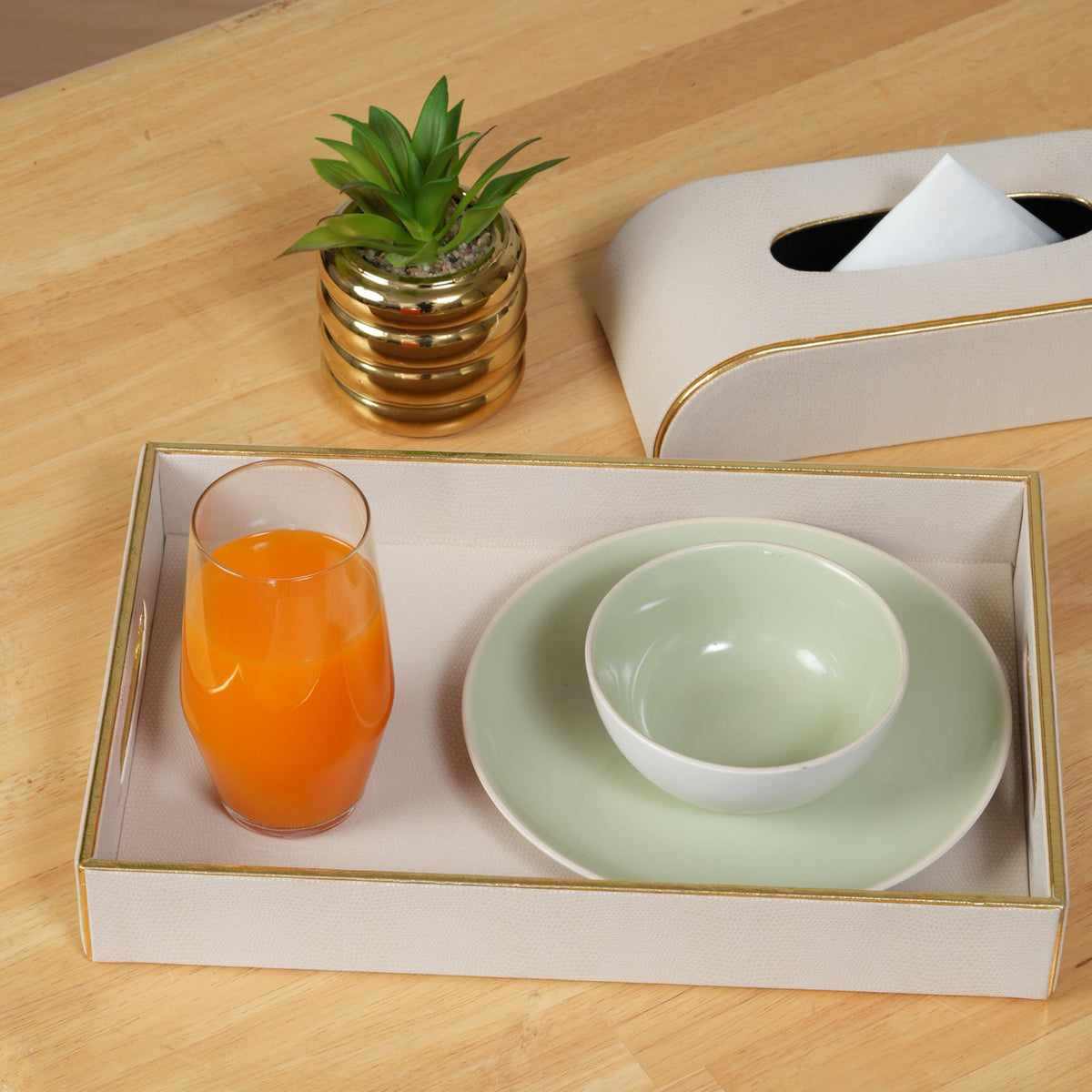 Leather Serving Tray with Gold Trim - Large