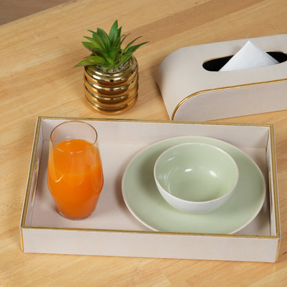Leather Serving Tray with Gold Trim - Large