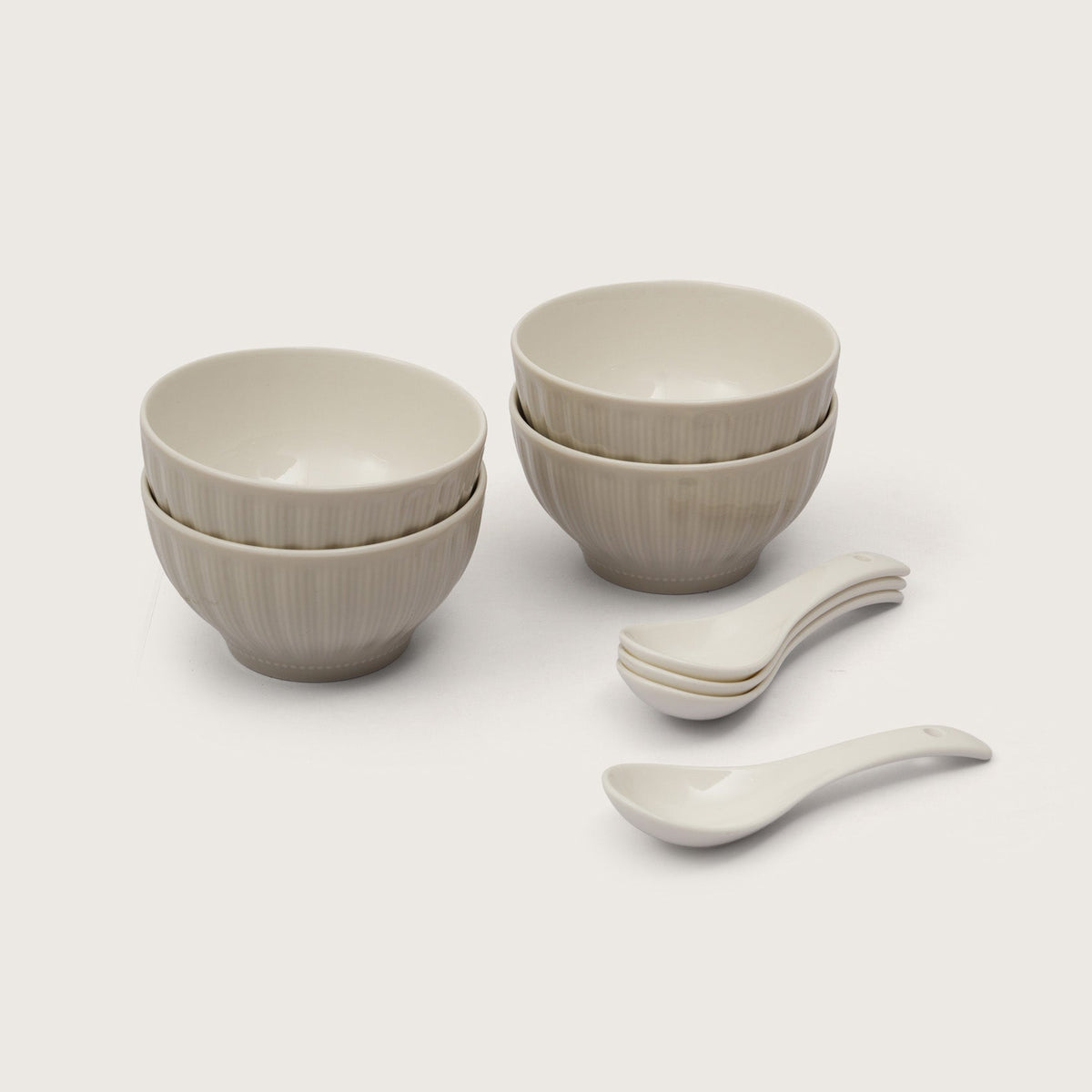 Ribbed Soup Bowls with Spoons: Set of 4