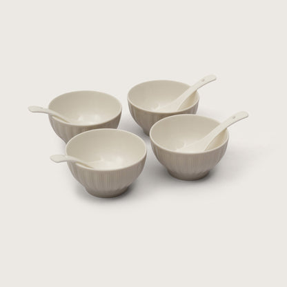 Ribbed Soup Bowls with Spoons: Set of 4