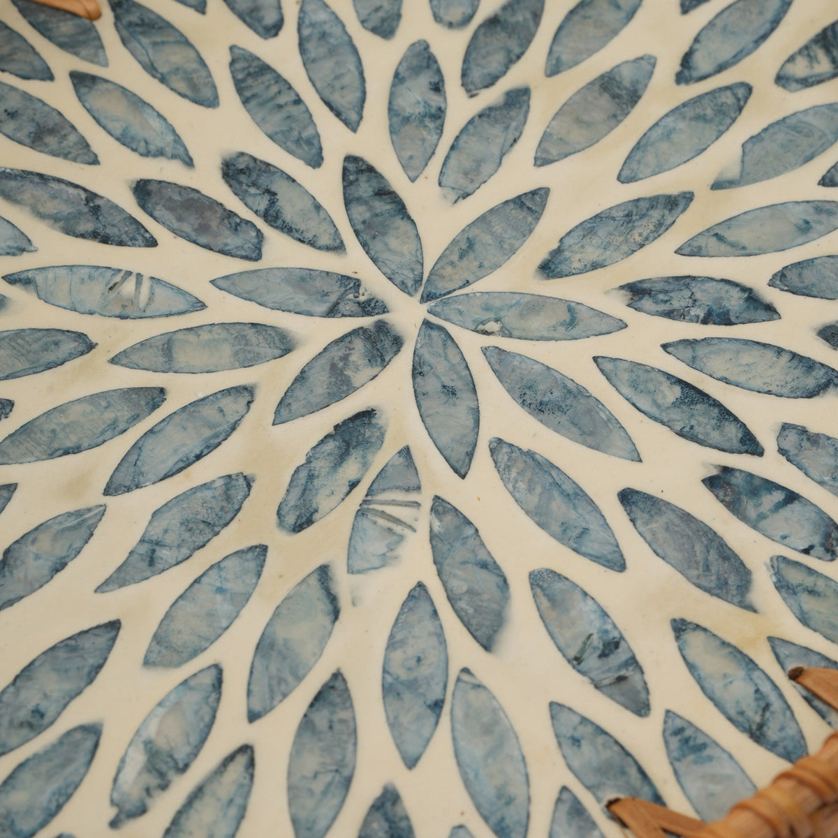 Oval Stone Art Tray with Blue Petal - Medium