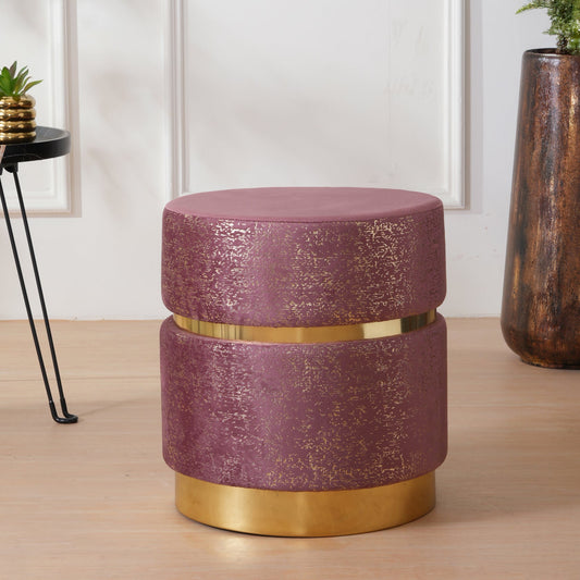 Luxury Accent Velvet Finish & Metallic Gold Detailing Ottomans Footstools | Pouffe | Pink
