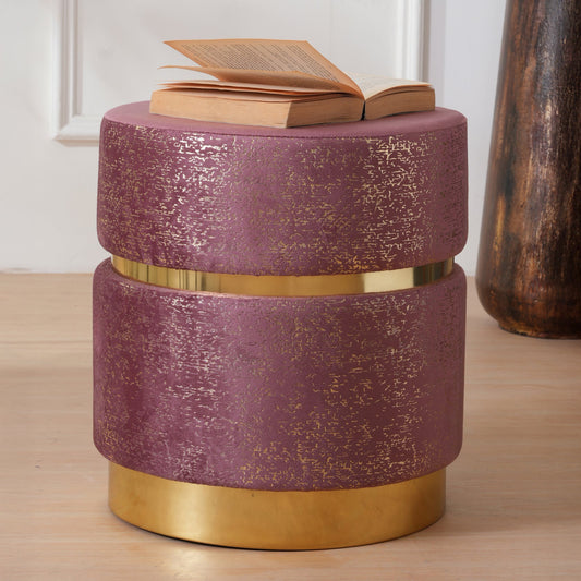 Luxury Accent Velvet Finish & Metallic Gold Detailing Ottomans Footstools | Pouffe | Pink