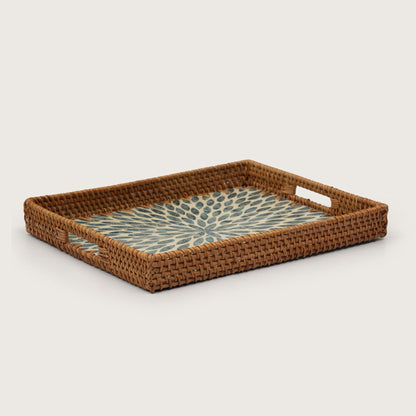 Rectangular Stone Art Tray with Blue Petal - Large