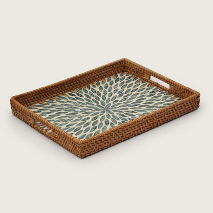 Rectangular Stone Art Tray with Blue Petal - Large