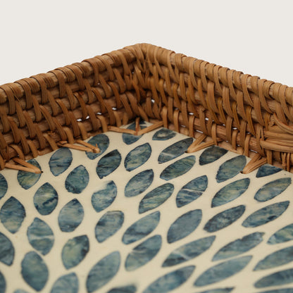 Rectangular Stone Art Tray with Blue Petal - Large