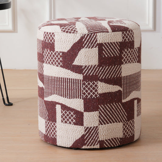 Pattern Printed Ottomans Footstools Burgundy & Cream
