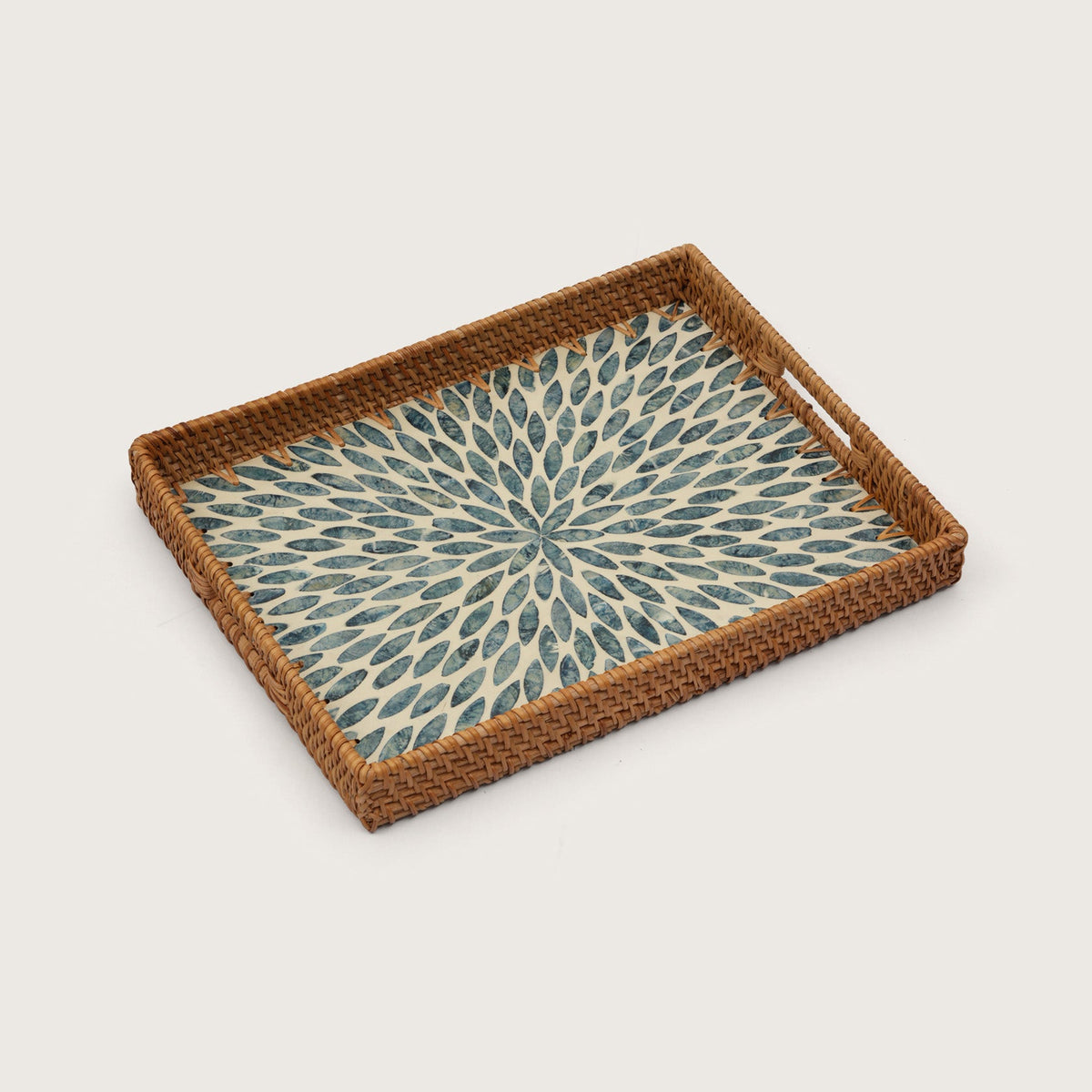 Rectangular Stone Art Tray with Blue Petal - Large