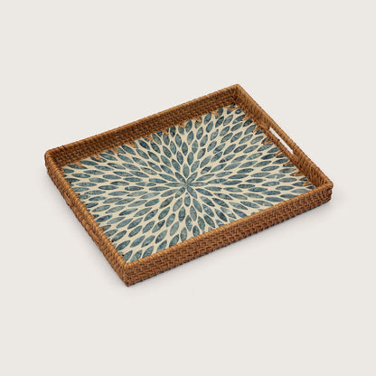 Rectangular Stone Art Tray with Blue Petal - Large