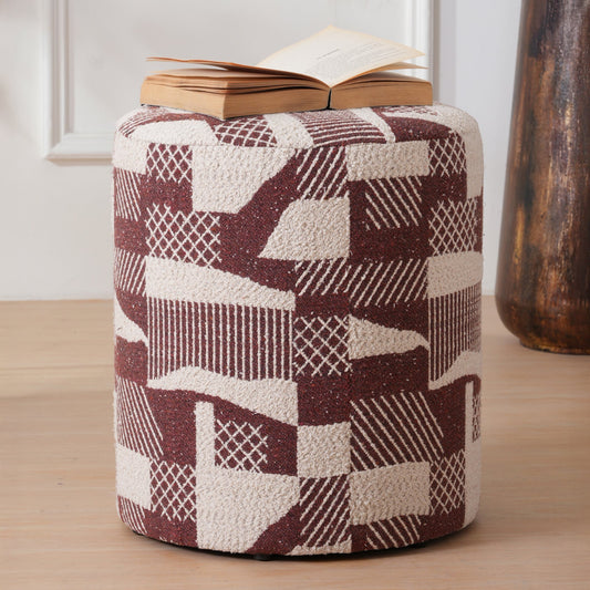 Pattern Printed Ottomans Footstools Burgundy & Cream