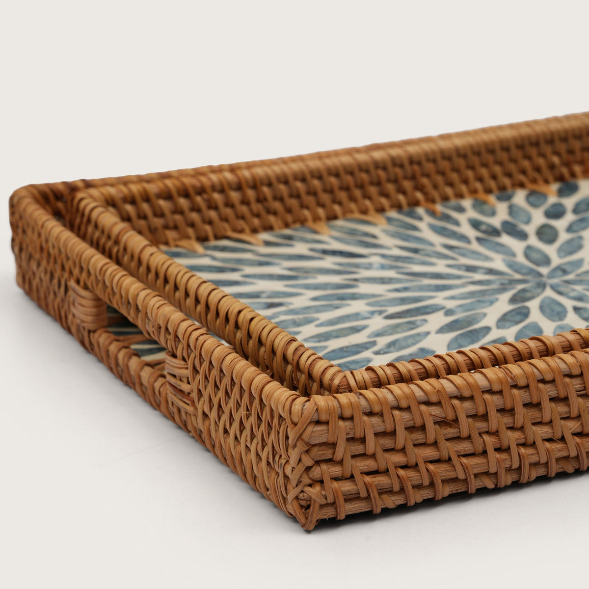 Rectangular Stone Art Tray with Blue Petal - Large