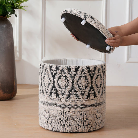 Boho Woven Pattern Ottomans Footstools | Pouffe | Hidden Storage | Removable Lid