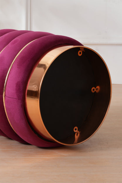 Stylish Velvet Round & Copper Bands Ottomans Footstools | Pouffe | Burgundy