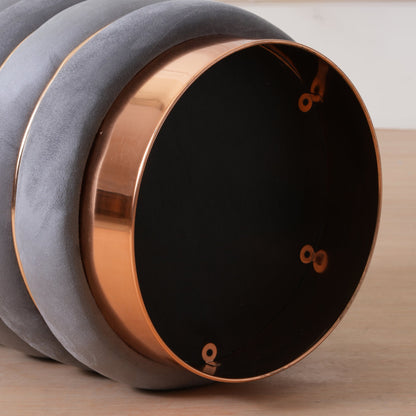 Stylish Velvet Round & Copper Bands Ottomans Footstools | Pouffe | Grey