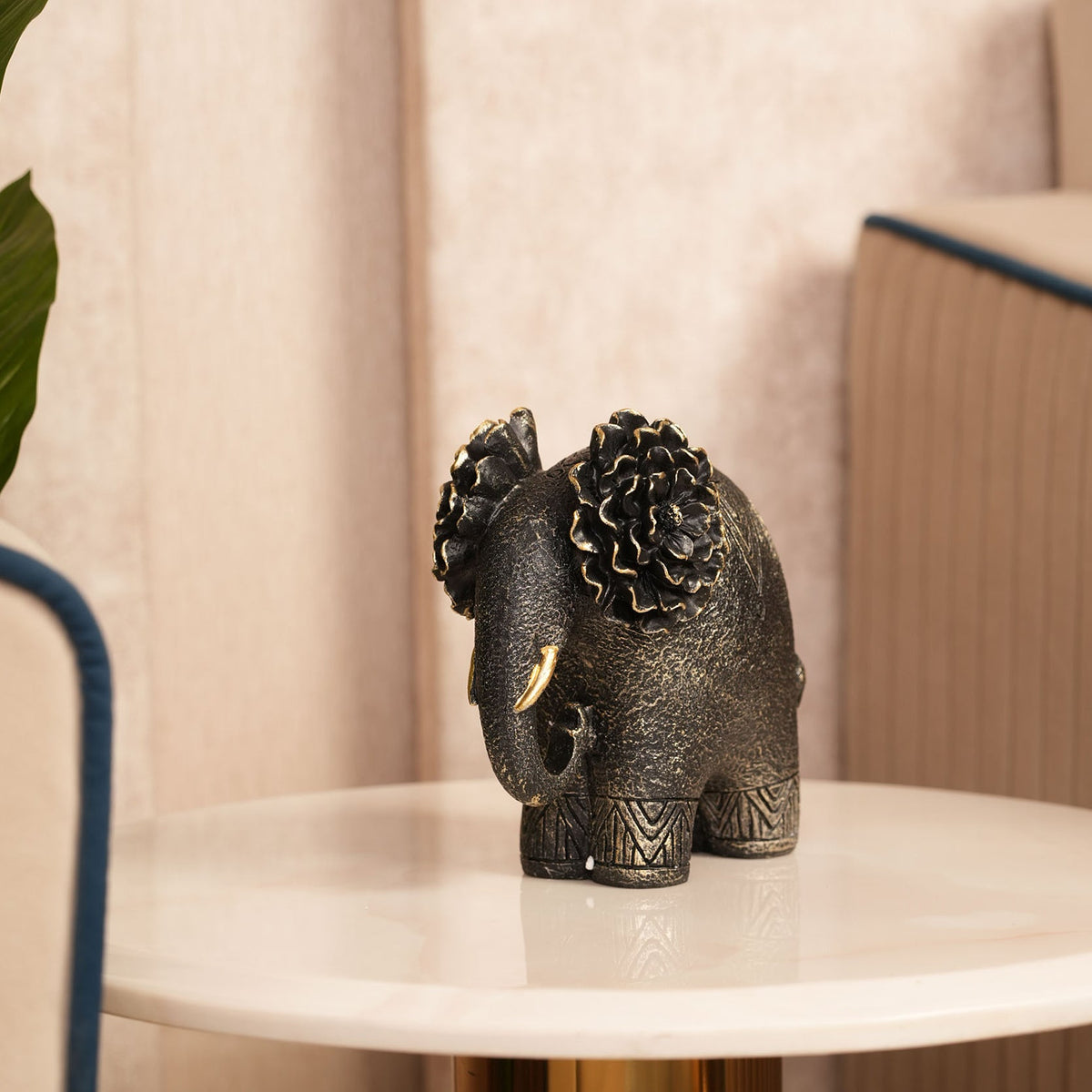 Textured Elephant Sculpture with Flower Headpiece