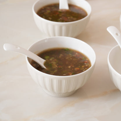 Ribbed Soup Bowls with Spoons: Set of 4