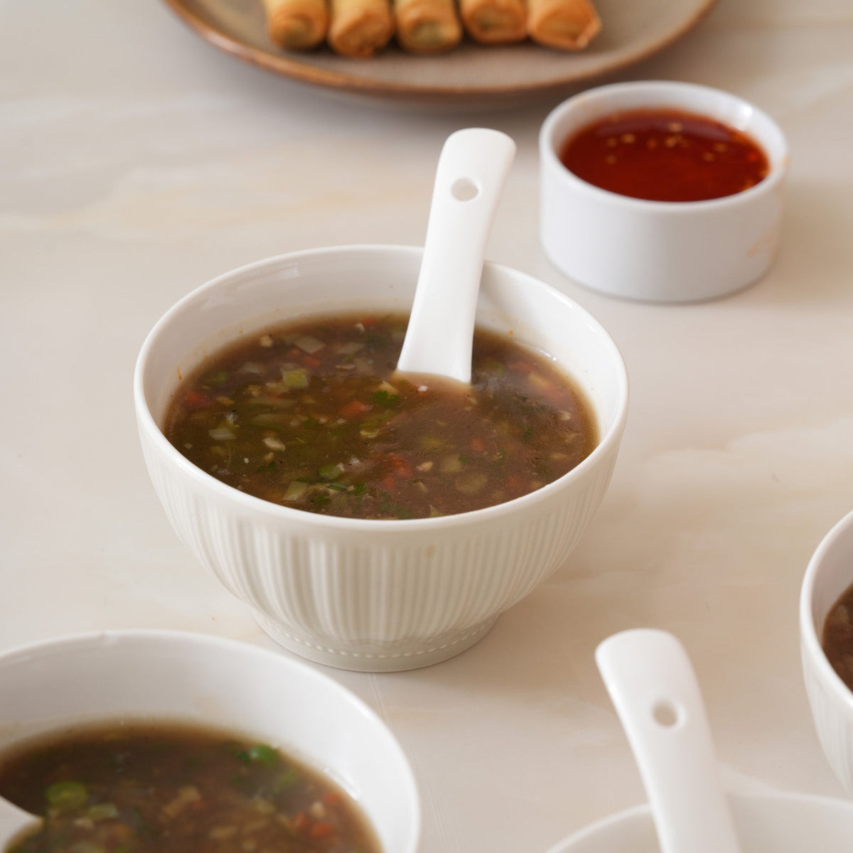 Ribbed Soup Bowls with Spoons: Set of 4
