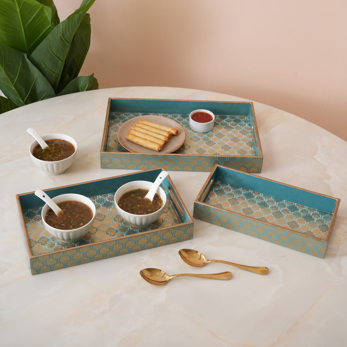 Damask Nesting Serving Trays -  Set of 3