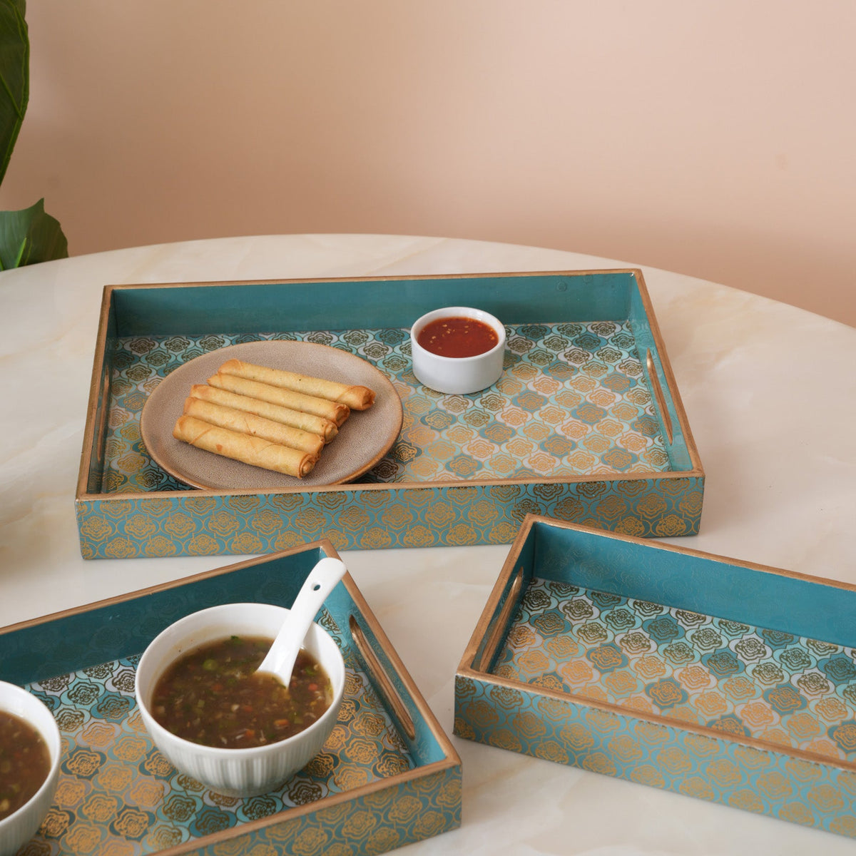 Damask Nesting Serving Trays -  Set of 3