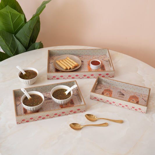 Heritage Mughal Art Serving Trays - Set of 3