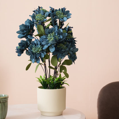 Artificial Blue Dahlias Flowers With Ceramic Pot