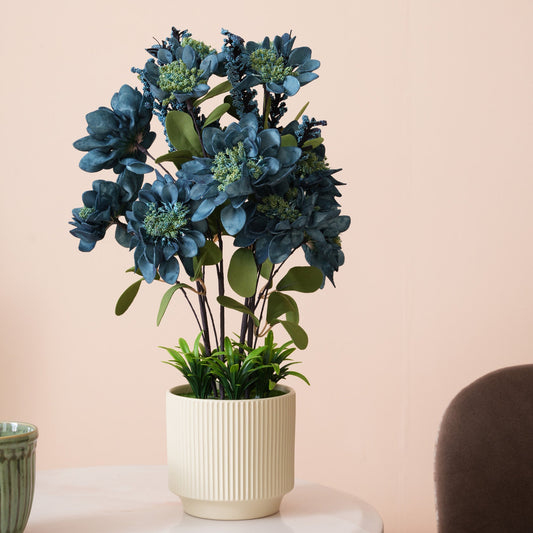 Artificial Blue Dahlias Flowers With Ceramic Pot