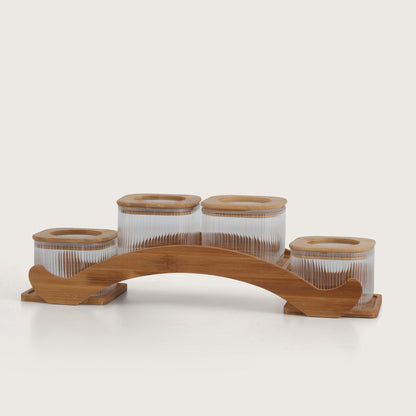 Ribbed Jars With Bridge Arc Stand - Set of 5
