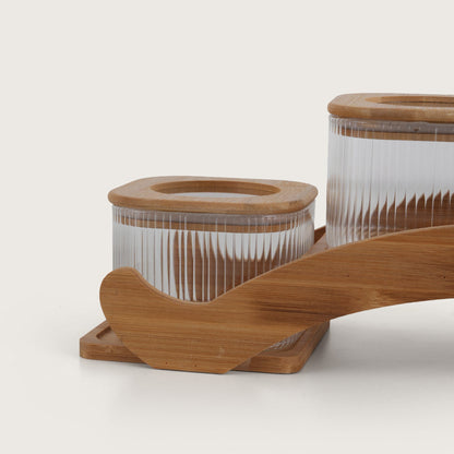 Ribbed Jars With Bridge Arc Stand - Set of 5