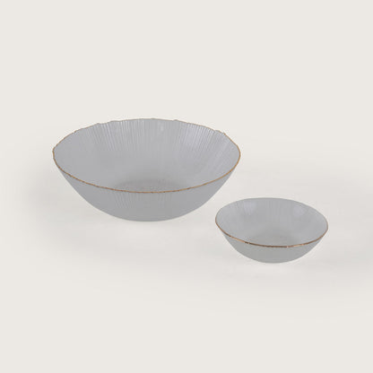 Scalloped Glass Serving Bowl + 6 Dal Bowls Set