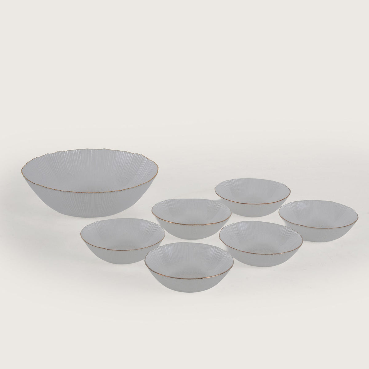 Scalloped Glass Serving Bowl + 6 Dal Bowls Set