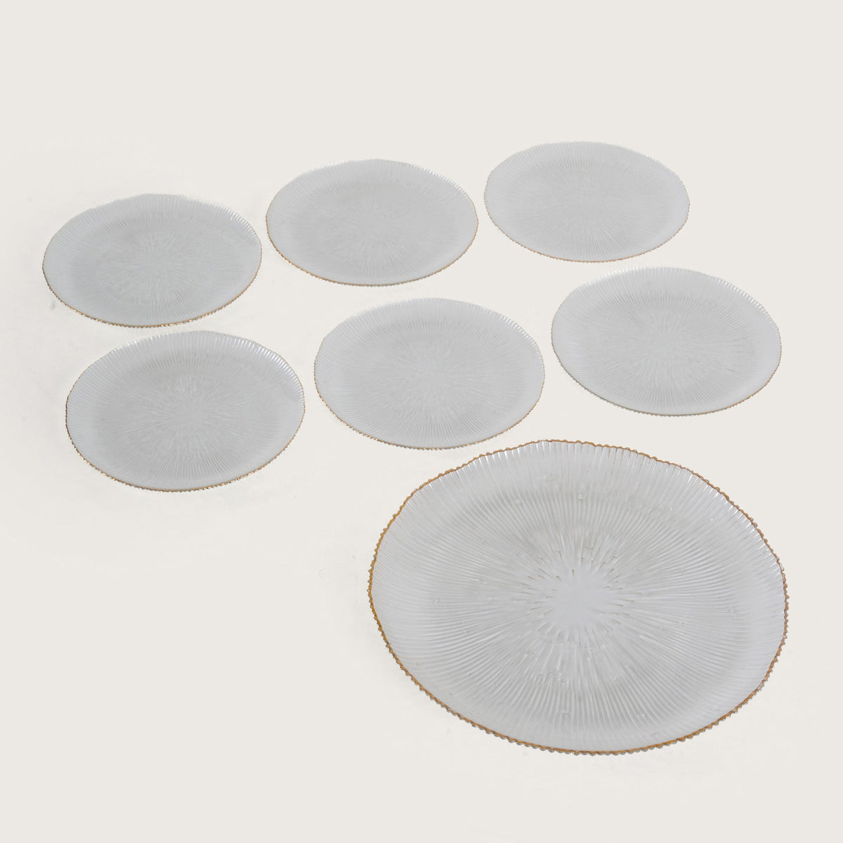 Scalloped Glass Platter + 6 Quarter Plates Set