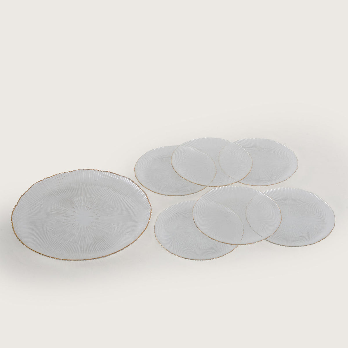 Scalloped Glass Platter + 6 Quarter Plates Set