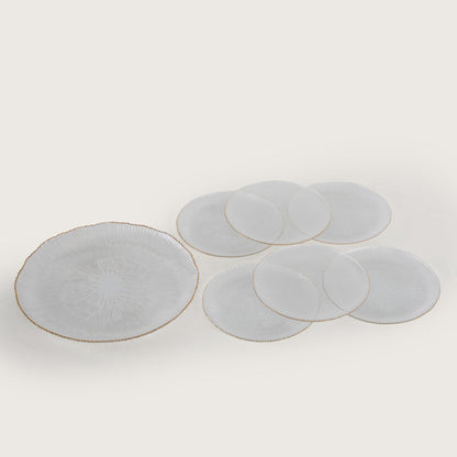 Scalloped Glass Platter + 6 Quarter Plates Set