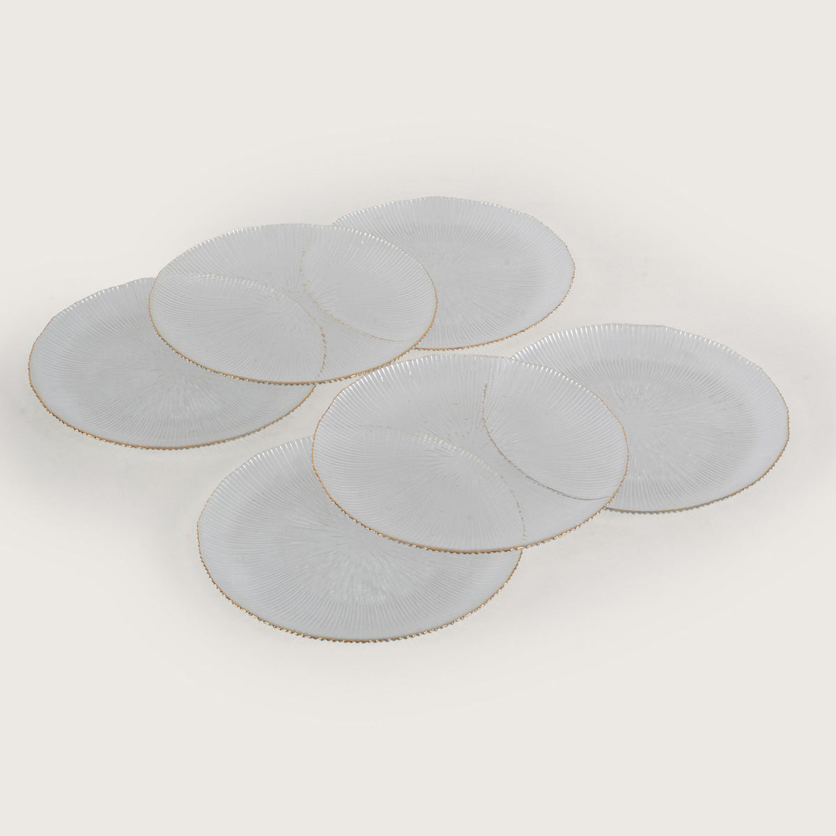 Scalloped Glass Platter + 6 Quarter Plates Set
