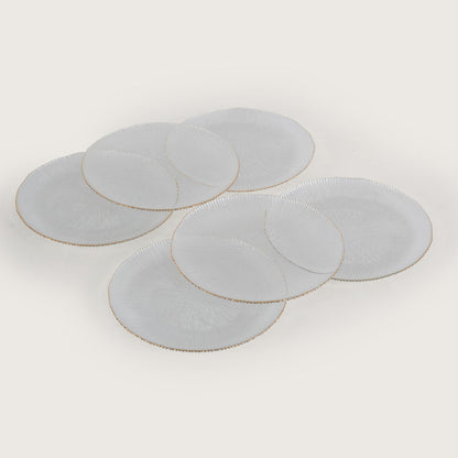 Scalloped Glass Platter + 6 Quarter Plates Set