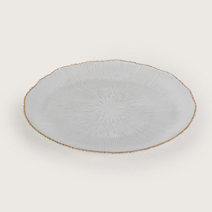Scalloped Glass Platter + 6 Quarter Plates Set