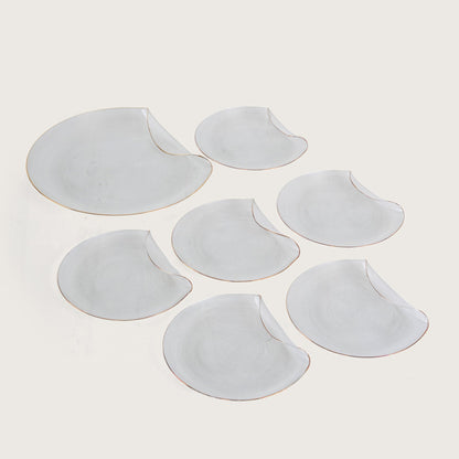 Curved Glass Snack Platter + 6 Quarter Plates Set