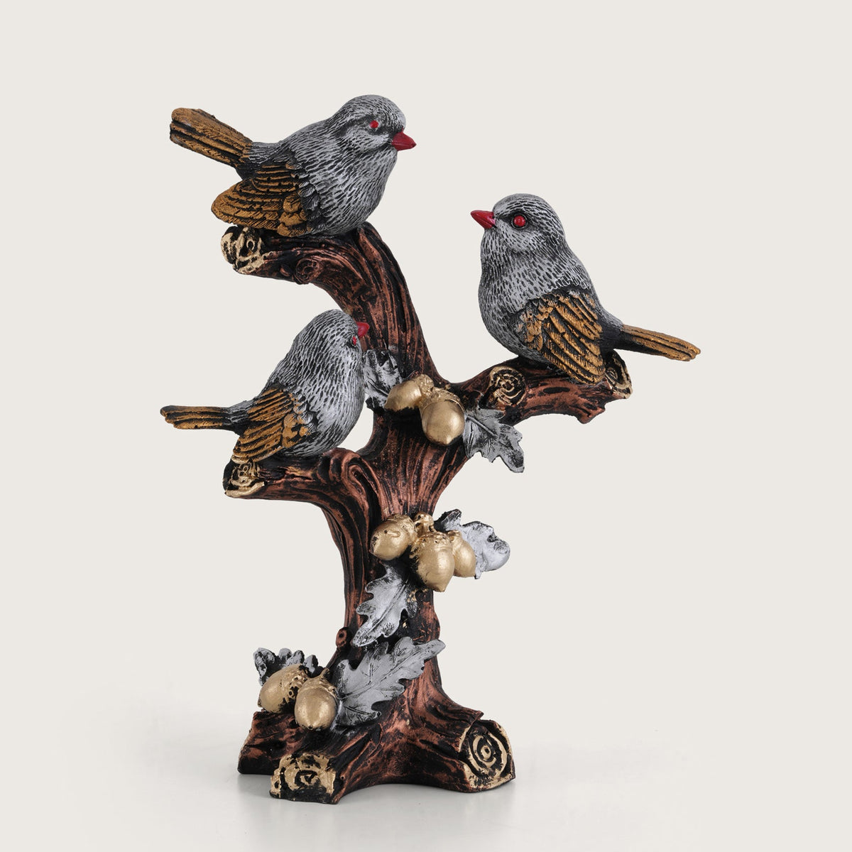 Trio of Rustic Birds on Gilded Branch - Silver