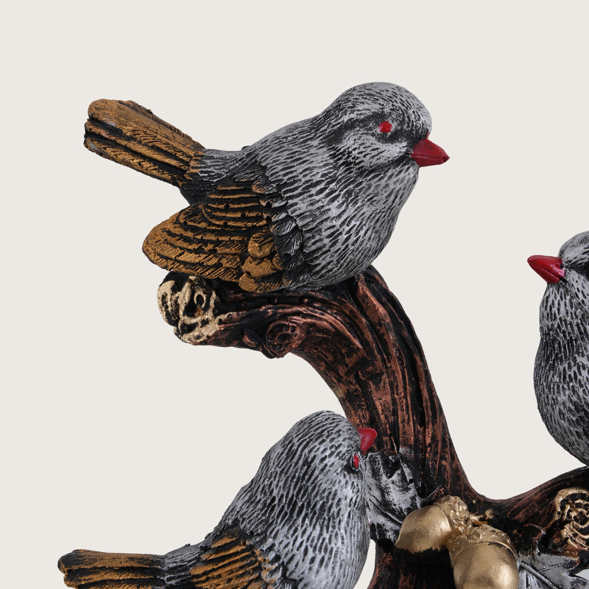 Trio of Rustic Birds on Gilded Branch - Silver