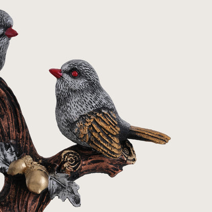 Trio of Rustic Birds on Gilded Branch - Silver