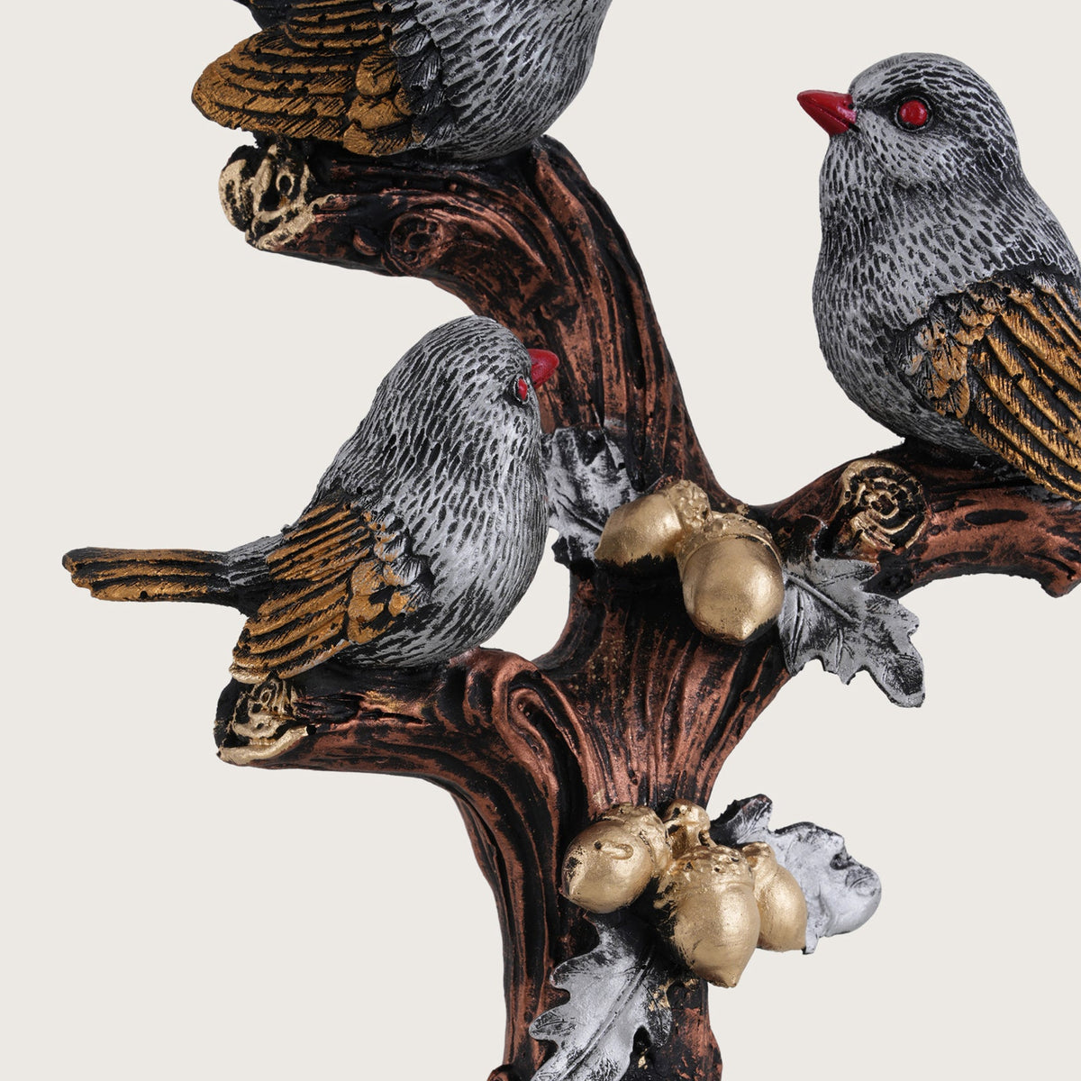 Trio of Rustic Birds on Gilded Branch - Silver