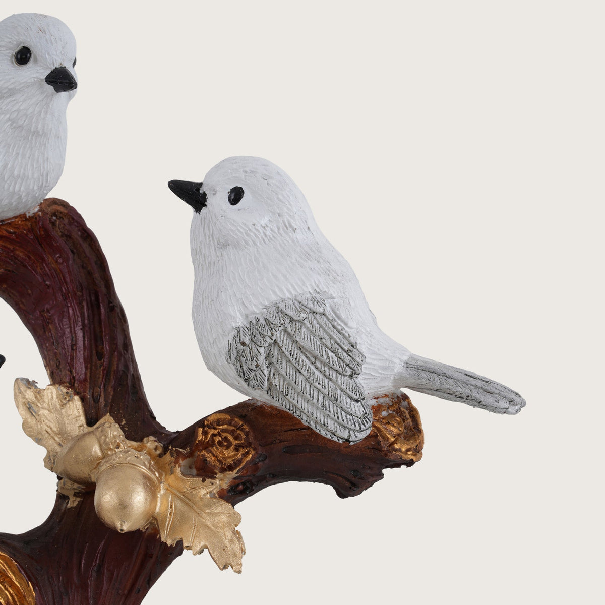 Trio of Rustic Birds on Gilded Branch - White