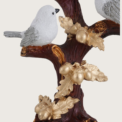 Trio of Rustic Birds on Gilded Branch - White