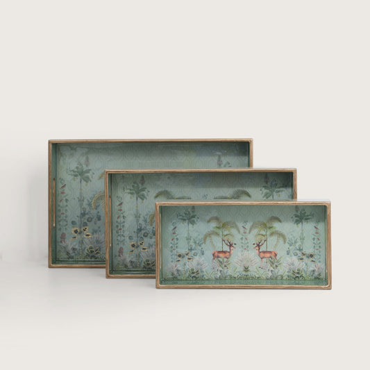 Printed Jungle Deer Tray - Set of 3