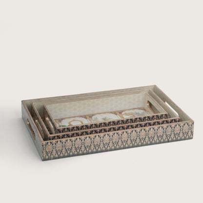 Printed Mor Pankh Tray - Set of 3