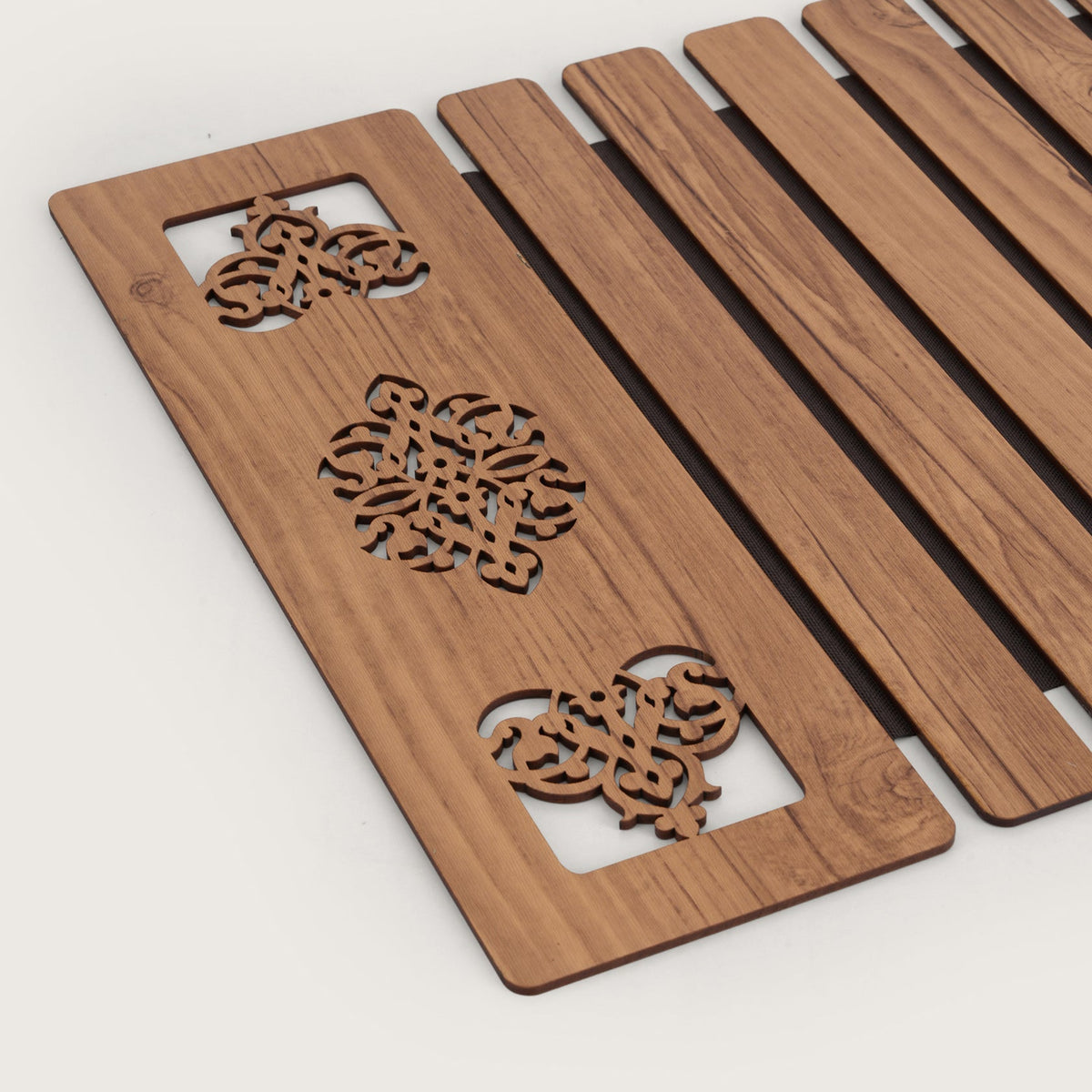 Slat Table Runner with Laser-Cut Medallions 14X 72 Inches