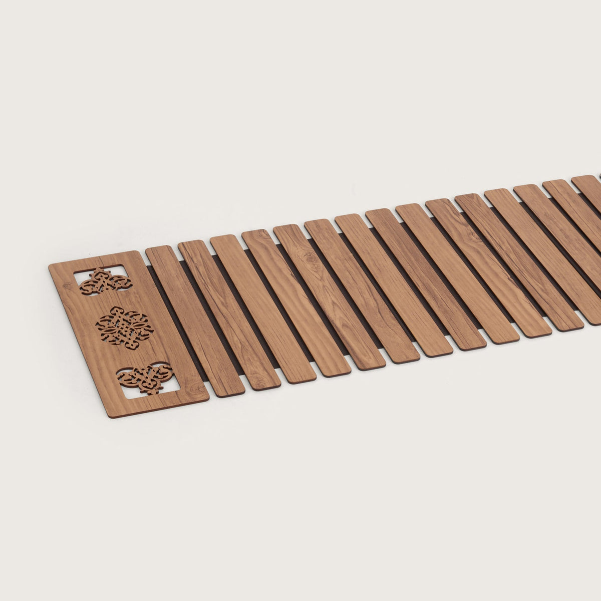 Slat Table Runner with Laser-Cut Medallions 14X 72 Inches