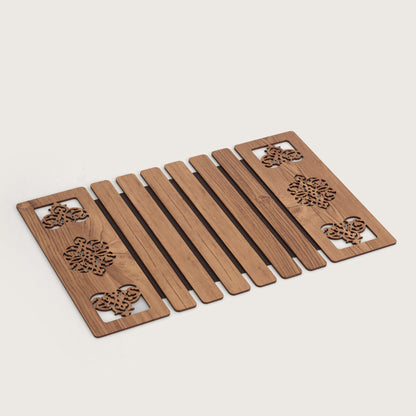 Oak-Tone Slat Placemats with Laser-Cut Medallions