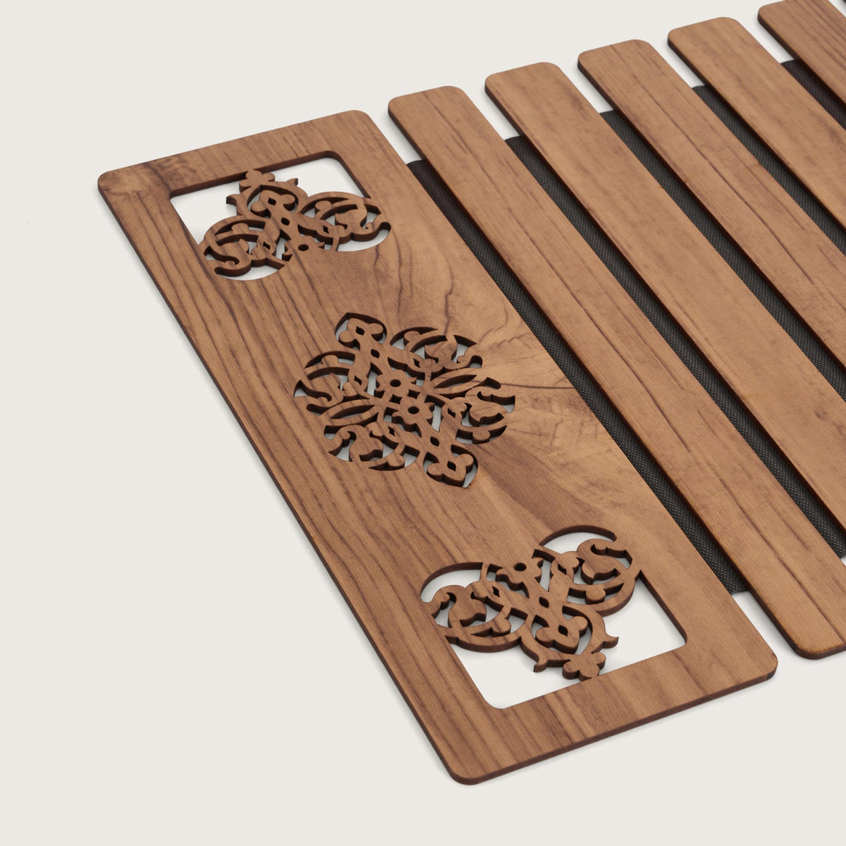 Slat Table Runner with Laser-Cut Medallions 14X 72 Inches